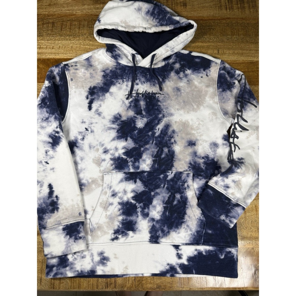 Hollister Must Have Hoodie Mens Medium Blue Tie Dye Pullover Sweatshirt